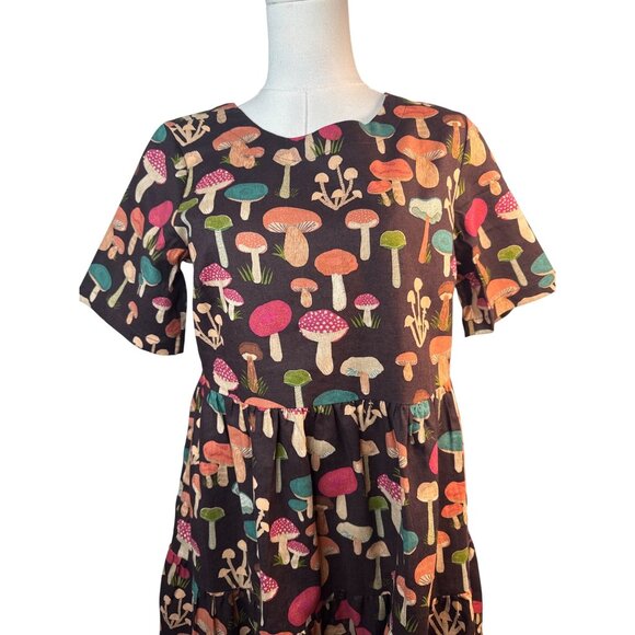 Princess Highway Size 2 Mushroom Print Short Sleeve Tiered Dress Linen Blend NWT - Picture 14 of 16